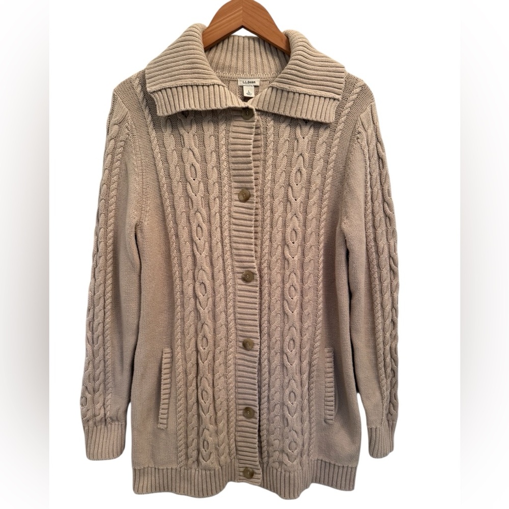 L.L. Bean Button Cable-Knit Button Down Long Card… - image 2